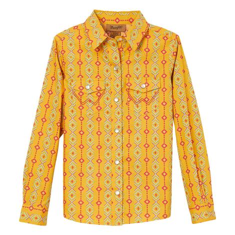 Wrangler Western Yellow Print Long Sleeve Girl's Shirt 
