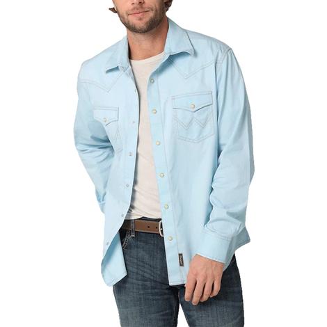 Wrangler Blue Plaid Short Sleeve Snap Men's Shirt
