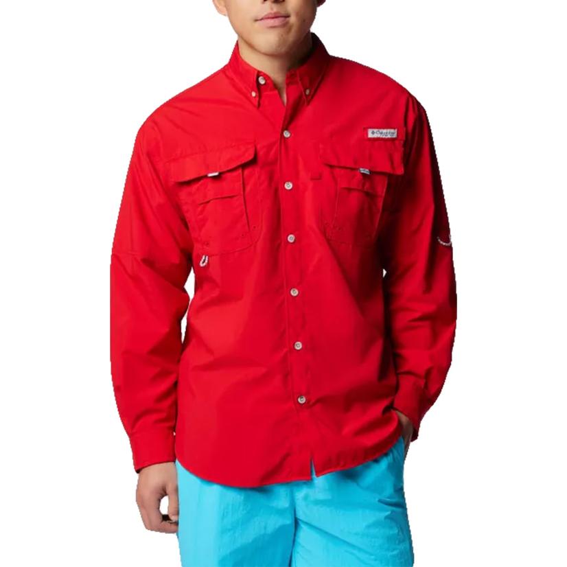  Columbia Bahama Ii Long Sleeve Men's Shirt In Red Spark
