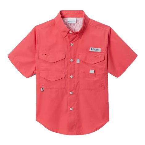 Columbia Bonehead Short Sleeve Sunset Red Button-Down Boy's Shirt