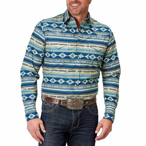 Roper West Made Collection Blue Aztec Long Sleeve Pearl Snap Men's Shirt