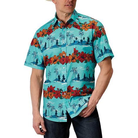 Roper West Made Collection Hawiian Print Short Sleeve Pearl Snap Men's Shirt