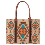 Wrangler Tan Dual Sided Southwestern Print Wide Canvas Tote