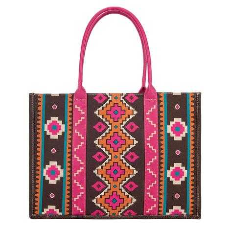 Wrangler Hot Pink Dual Sided Southwestern Print Wide Canvas Tote
