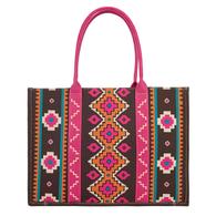 Wrangler Hot Pink Dual Sided Southwestern Print Wide Canvas Tote