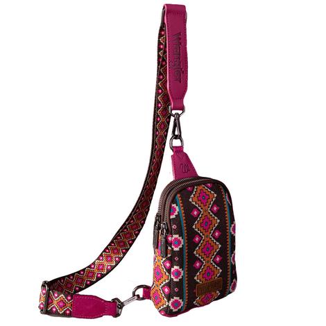 Wrangler Women's Hot Pink Aztec Print Crossbody Sling Chest Bag