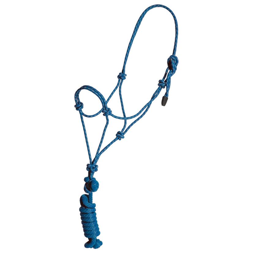Mustang Economy Mountain Rope Halter with Lead BLUE/WHITE