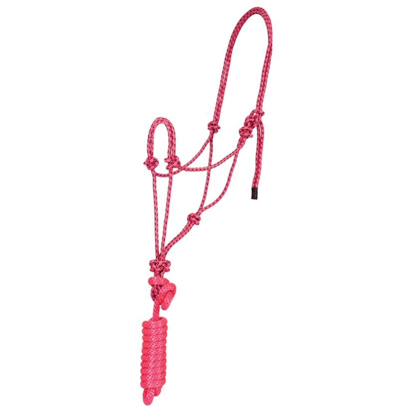 Mustang Economy Mountain Rope Halter with Lead PINK/BLACK