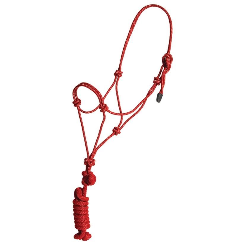 Mustang Economy Mountain Rope Halter with Lead RED/WHITE