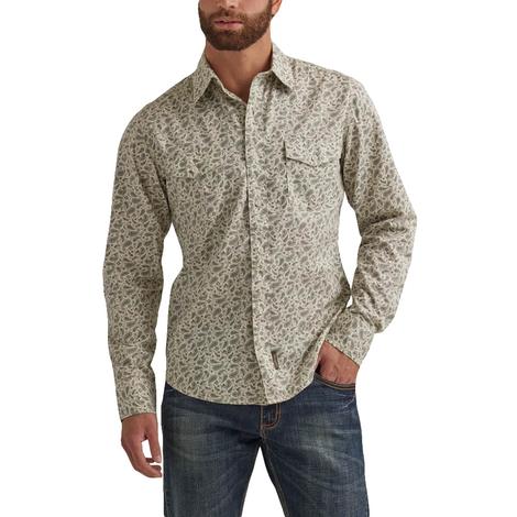 Wrangler Retro White and Grey Long Sleeve Men's Shirt