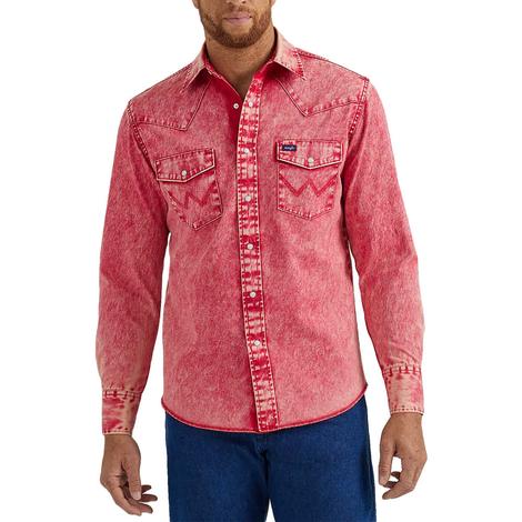 Wrangler Vintage Inspired Red Denim Long Sleeve Men's Shirt