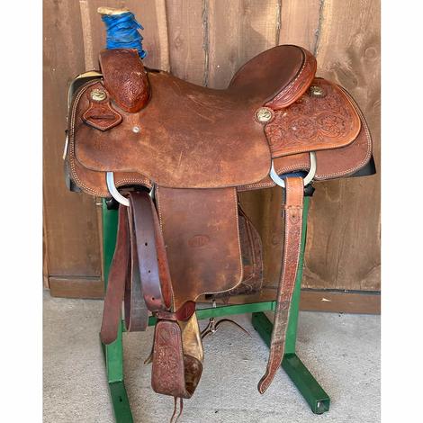 NRS Floral Tooled Used Team Roping Saddle