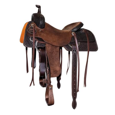 STT Half Chocolate Roughout Half Small Weave Ranch Cutter Saddle