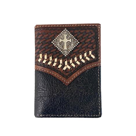 Roper Brown with Cross Detail Men's Trifold Wallet