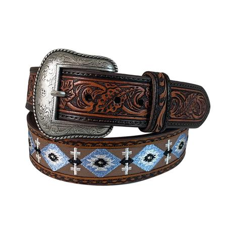 Roper Aztec Blue Embroidered Inlay Men's Belt