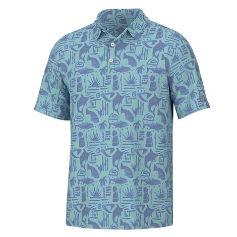 Huk Pursuit Tiki Beach Blue Short Sleeve Men's Polo Shirt
