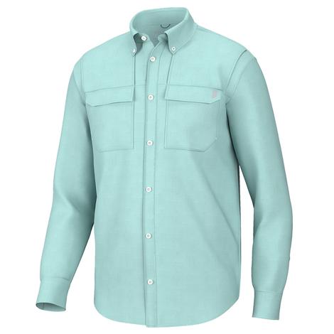 HUK Eggshell Blue Back Draft Long Sleeve Button-Down Men's Shirt