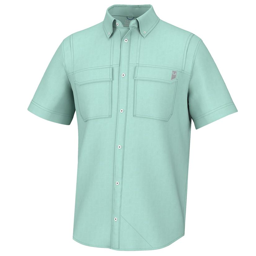  Huk Back Draft Eggshell Blue Men's Short Sleeve Buttondown Shirt