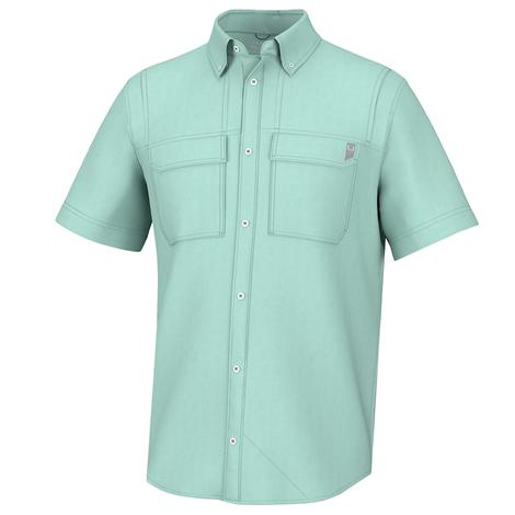 Huk Back Draft Eggshell Blue Men's Short Sleeve Buttondown Shirt