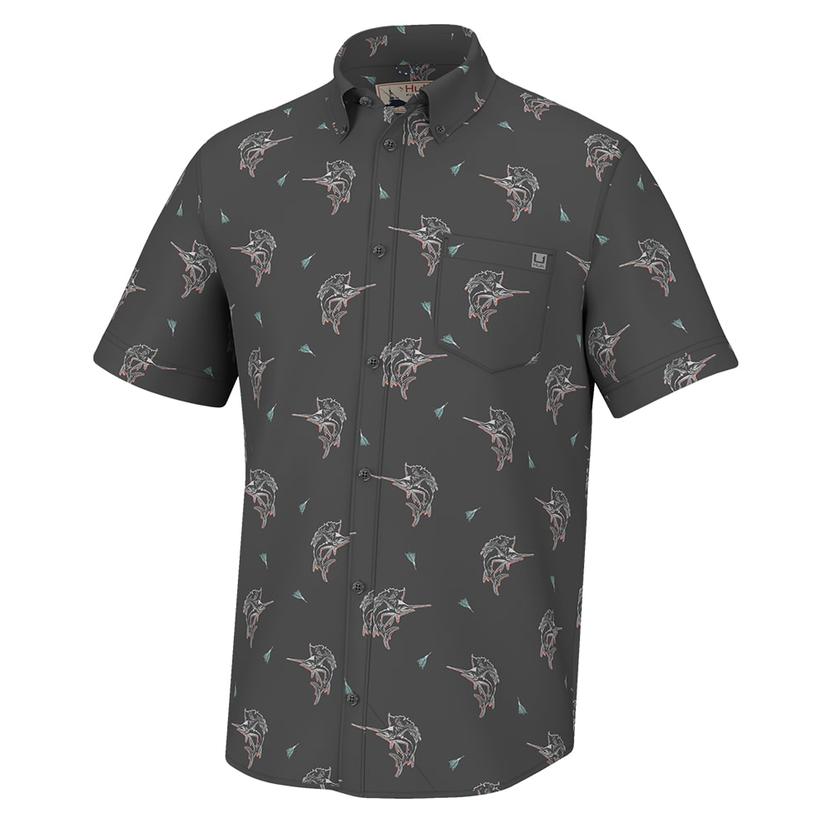  Huk Fin Lure Short Sleeve Volcanic Ash Men's Buttondown Shirt