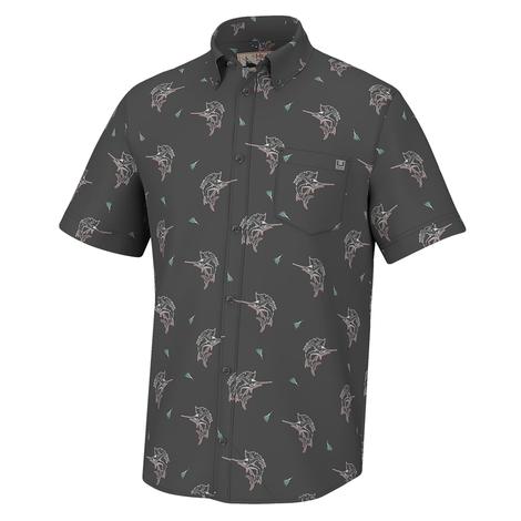 Huk Fin Lure Short Sleeve Volcanic Ash Men's Button-Down Shirt