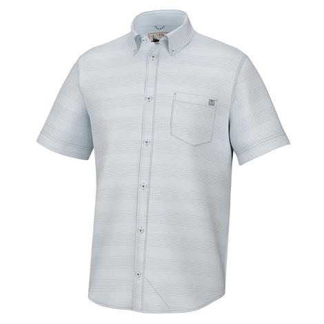 Huk White Kona Cross Dye Stripe Short Sleeve Men's Shirt 