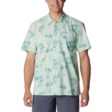 Columbia Trollers Best Icy Morn Scribbled Short Sleeve Button-Down Men's Shirt