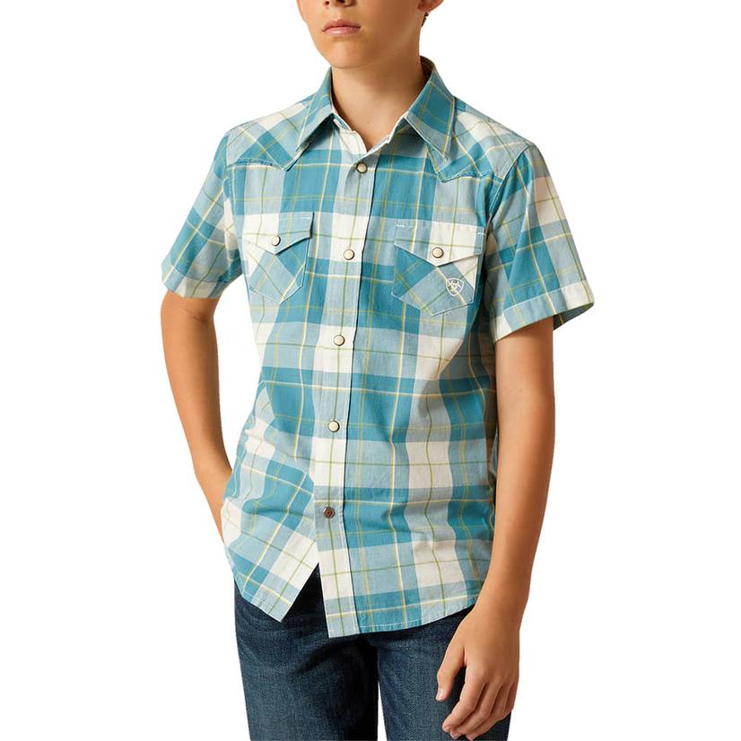  Ariat Harry Style Short Sleeve Boy's Gasoline Button- Down Shirt