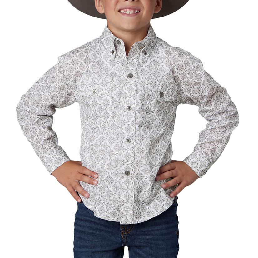  Roper Amarillo Collection Long Sleeve Button- Down Boy's Shirt In Grey