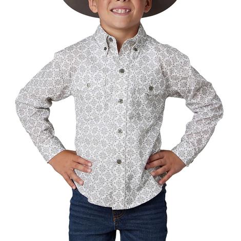 Roper Amarillo Collection Long Sleeve Button-Down Boy's Shirt In Grey