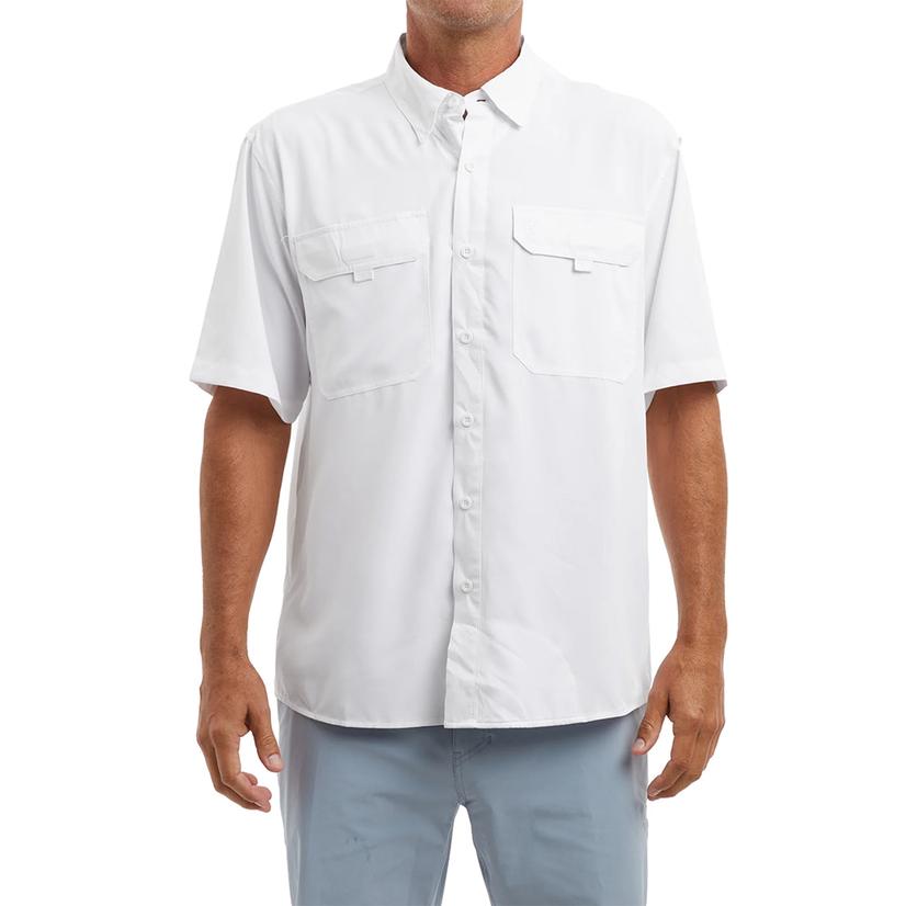  Pelagic White Keys Short Sleeve Button- Down Men's Fishing Shirt