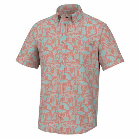 Huk Kona Tiki Sunburn Short Sleeve Button-Down Men's Shirt