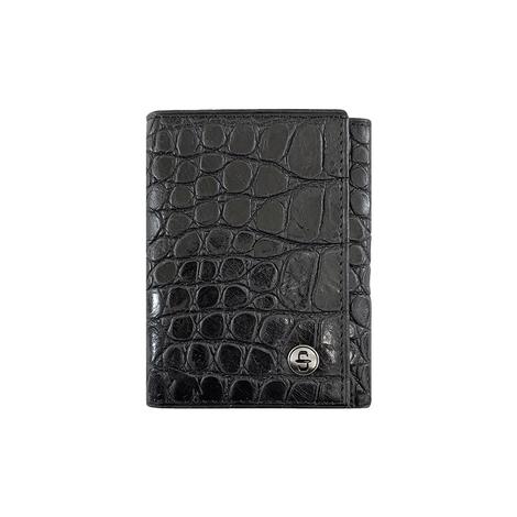 Stetson Black Top Grain Croco Embossed Leather Trifold Men's Wallet