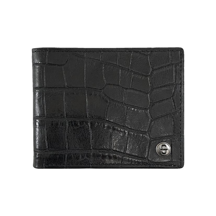  Stetson Black Top Grain Croco Embossed Leather Bifold Men's Wallet
