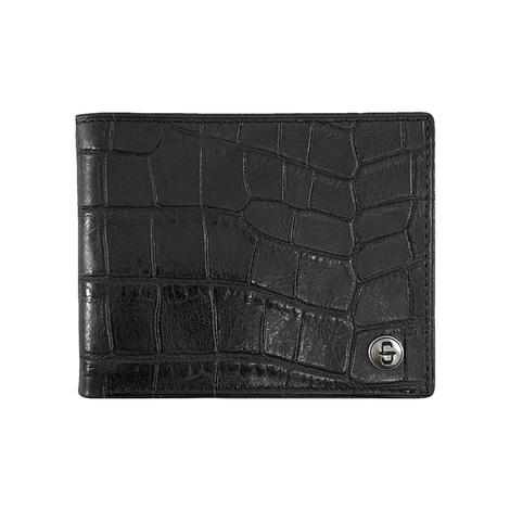 Stetson Black Top Grain Croco Embossed Leather Bifold Men's Wallet