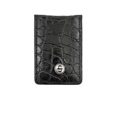 Stetson Black Top Grain Croco Embossed Leather Magnetic Money Clip