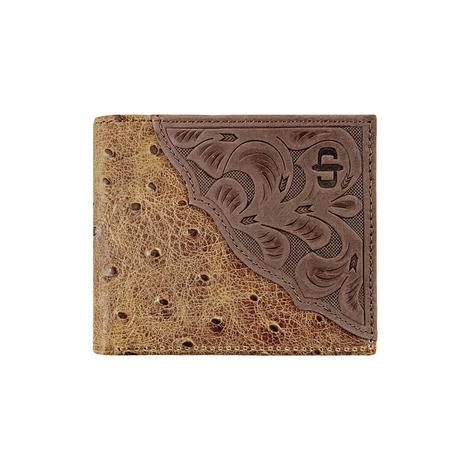 Stetson Top Grain Hand Tooled Leather with Western Overlay Men's Bifold Wallet