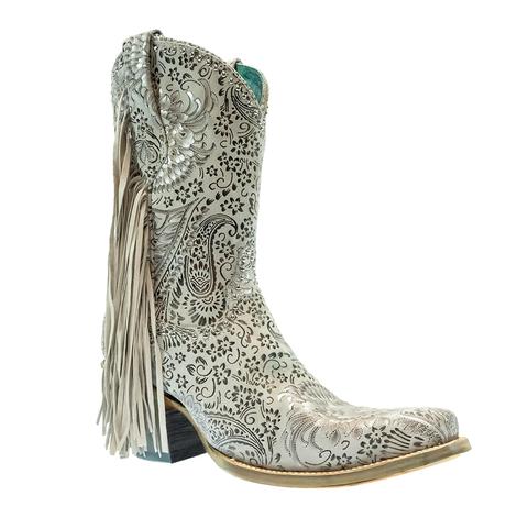 Corral Silver Floral Suede Fringed Women's Boots