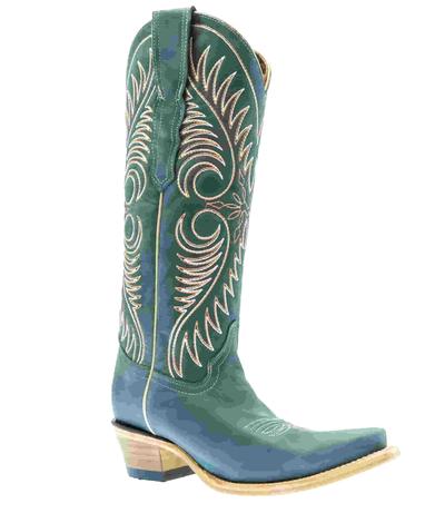 Circle G Women's Leather Distressed Blue Embroidery Boots