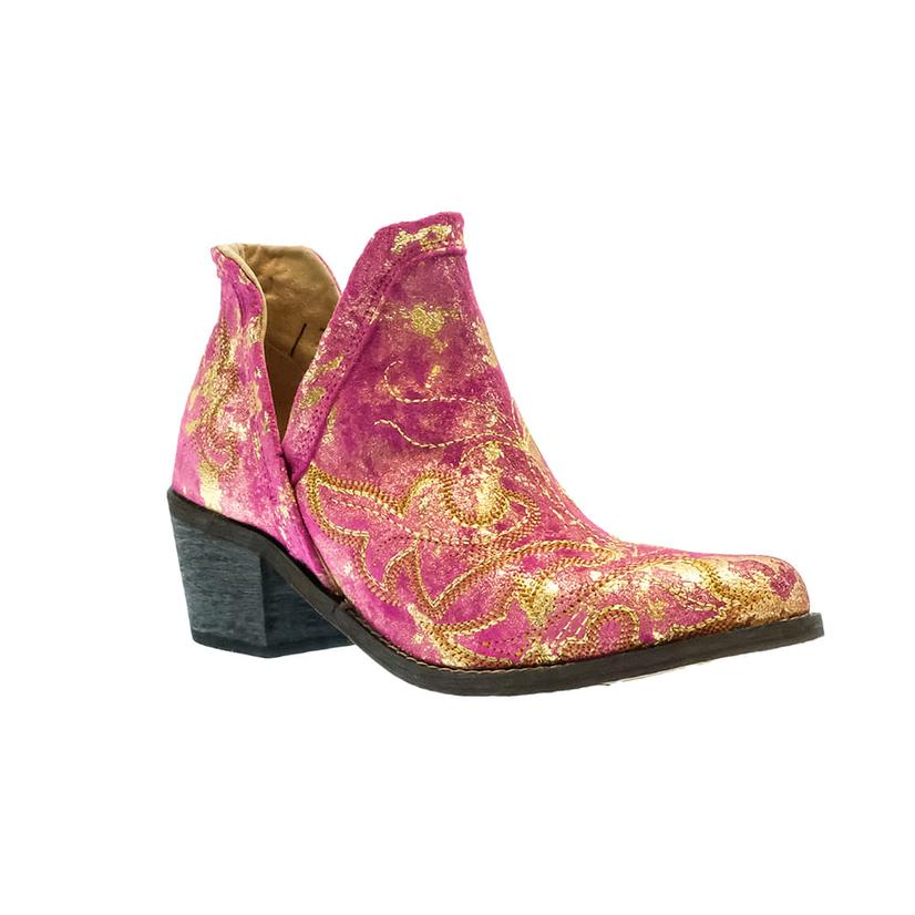  Corral Boot Co.Pink And Gold Embroidered Women's Bootie