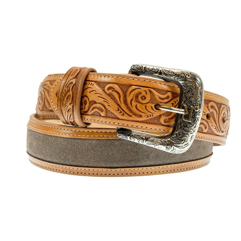  R.Watson Charcoal Suede Belt With Embossed Billets