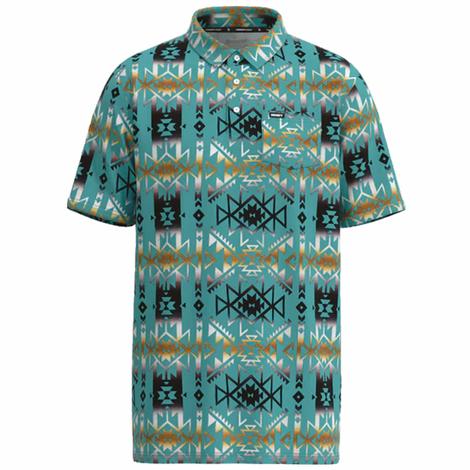 Hooey Boy's Turquoise Aztec Hot Shot Short Sleeve Polo Shirt