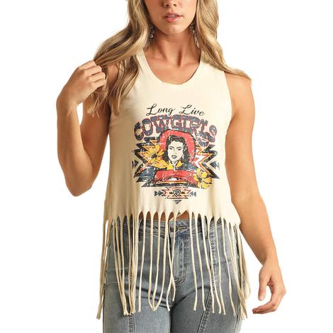 Rock and Roll Cowgirl Eggshell Fringe Women's Graphic Tank