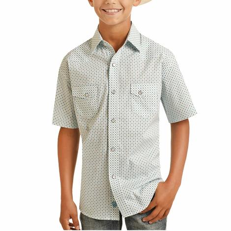Rock and Roll Cowboy Short Sleeve Diamond Print Snap Boy's Shirt