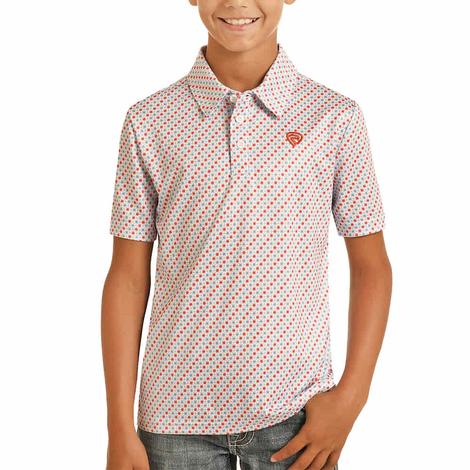 Rock & Roll Short Sleeve Button-Down Boy's Polo In White