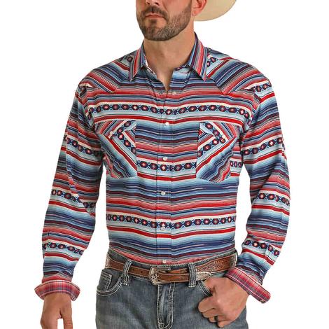 Panhandle Serape Stripe Print Long Sleeve Snap Men's Shirt