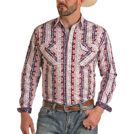 Panhandle Southwest Wallpaper Stripe Print Long Sleeve Snap Men's Shirt