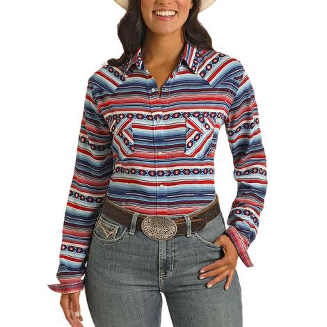 Panhandle Serape Stripe Long Sleeve Snap Women's Shirt