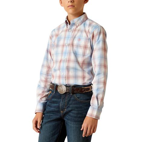 Ariat Boy's Long Sleeve Button-Down Joshua Long Sleeve Teal Shirt