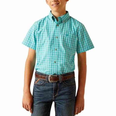 Ariat Boy's Short Sleeve Button-Down Turquoise Jensens Shirt